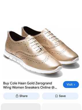 Cole Haan ZEROGRAND Metallic Gold Wingtip Casual Oxfords size 7.5 women’s